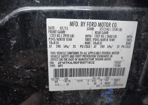 2015 Ford Edge Sel from USA, damaged, VIN 2FMTK4J90FBB71832